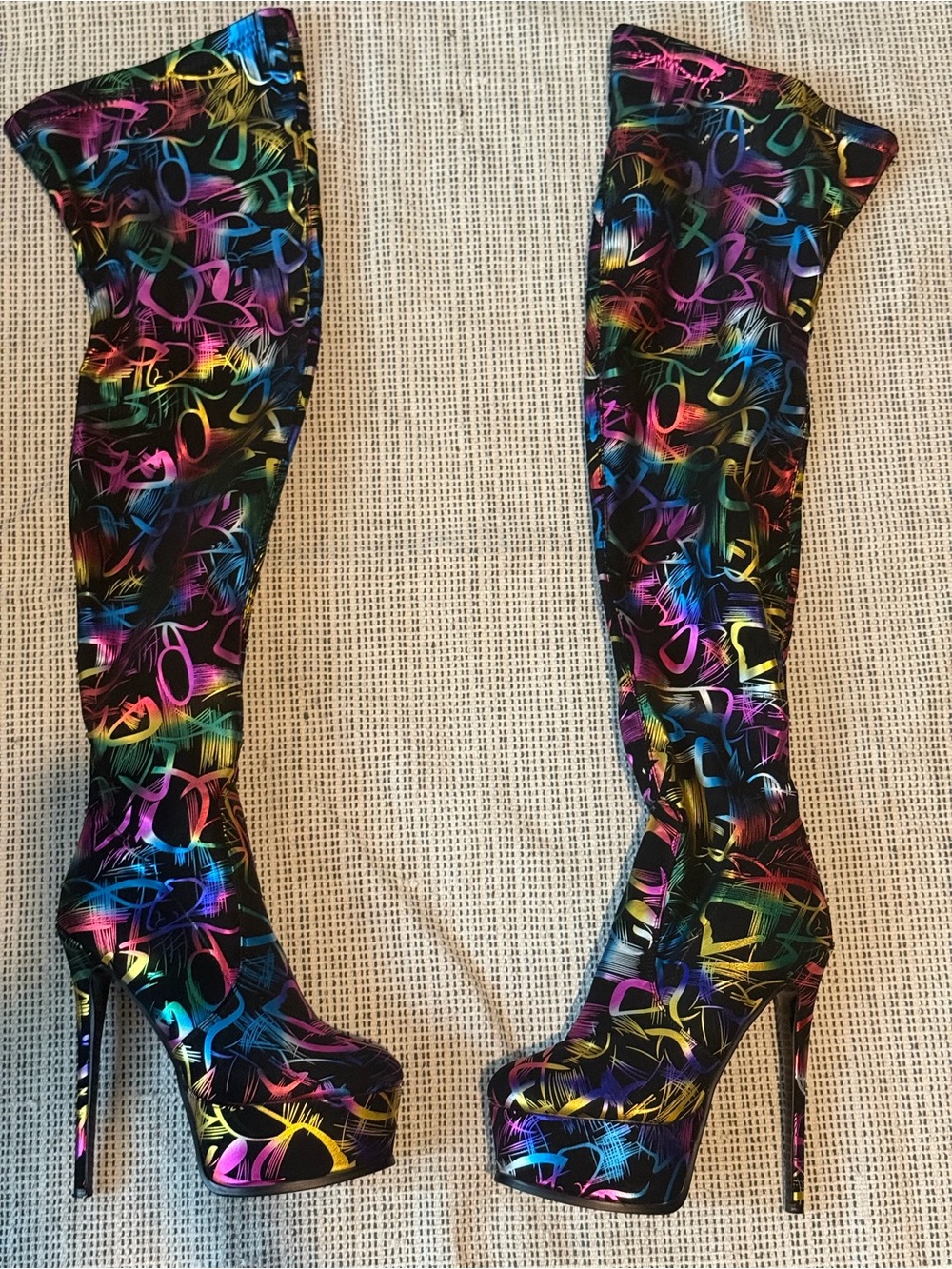 Women's Multicolor Over-the-Knee Platform Stiletto Boots